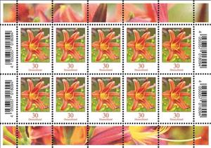 Mini Sheet, Tiger Daylily (Hemerocallis fulva), Germany, Federal Republic,  , Flowers