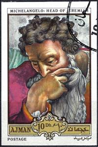 Stamp, Head of Jeremiah, Ajman,  , Art, Paintings