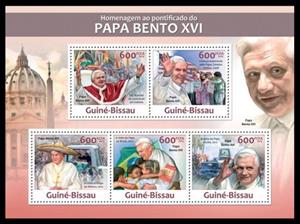 Mini Sheet, Pope Benedict XVI, Guinea-Bissau,  , Famous People, Popes