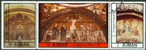 Se-tenant, The Last Judgement, Transfer of the relics, Crucifixion, Ajman,  , Paintings