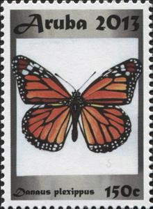 Stamp, Monarch (Danaus plexippus), Aruba,  , Animals (Fauna), Butterflies, Insects