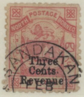 Stamp, Coat of Arms Surcharged "Three Cents. Revenue", North Borneo,  , Coats of Arms