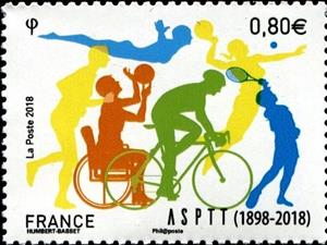 Stamp, 120th Anniversary of the Association Sportive des PTT, France,  , Anniversaries and Jubilees, Bicycles, Sports
