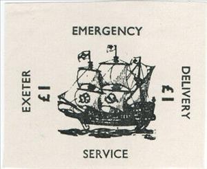 Stamp, Exeter Emergency Delivery Service, Personalized and Private Mail Stamps,  , Postal Services, Sailing Ships, Ships