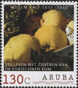 Stamp, "Still Life with Silver Pot & Porcelaine Jug" (Willem Kalf), Aruba,  , Art, Fruits, Paintings