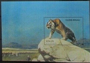 Souvenir Sheet, Predators on Paintings by Jean Leon Gerome, Guinea-Bissau,  , Cats of Prey, Tigers