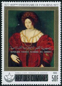 Stamp, Isabella d'Este, overprint, Comoros,  , Anniversaries and Jubilees, Painters, Paintings