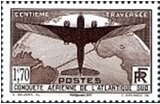 Stamp, 100th Crossing of the Southern Atlantic by Air, France,  , Aircraft, Globes, Maps, Stylized Objects