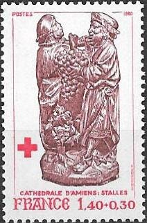 Stamp, Stall in the cathedral of Amiens "Grapes of the Promised Lan, France,  , Healthcare, Red Cross and Red Crescent, Sculptures