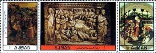 Se-tenant, Nativity, Ajman,  , Paintings
