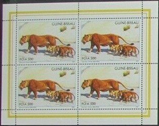 Stamp, Predators on Paintings by Jean Leon Gerome, Guinea-Bissau,  , Cats of Prey, Лев