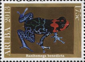 Stamp, Blesse Poison Frog (Ranitomeya benedicta), Aruba,  , Amphibians, Animals (Fauna), Frogs
