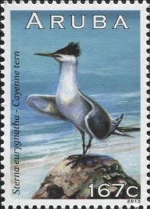Stamp, Cayenne Tern (Sterna eurygnatha), Aruba,  , Animals (Fauna), Birds