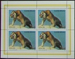 Stamp, Predators on Paintings by Jean Leon Gerome, Guinea-Bissau,  , Cats of Prey, Tigers