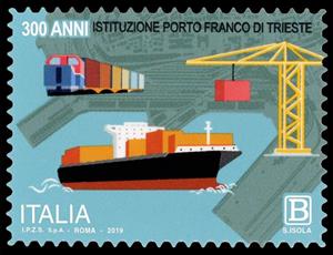Stamp, Free Port of Trieste, Italy,  , Container Ships, Cranes (Machines), Ports, Ships