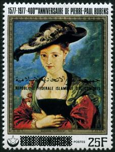 Stamp, Portrait of Susanne Linden, overprint, Comoros,  , Anniversaries and Jubilees, Painters, Paintings