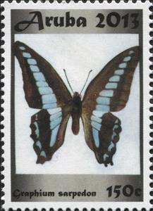 Stamp, Common Bluebottle (Graphium sarpedon), Aruba,  , Animals (Fauna), Butterflies, Insects