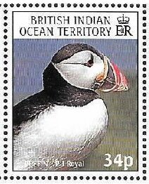 Stamp, Puffin by P. J. Royal, British Indian Ocean Territory,  , Animals (Fauna), Birds, Photography, Puffins