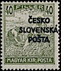 Stamp, Hungarian Reaper Stamp overprinted ČESKO SLOVENSKÁ POŠTA, Czechoslovakia,  