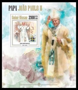 Souvenir Sheet, Pope John Paul II, Guinea-Bissau,  , Famous People, Popes