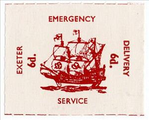 Stamp, Exeter Emergency Delivery Service, Personalized and Private Mail Stamps,  , Postal Services, Sailing Ships, Ships