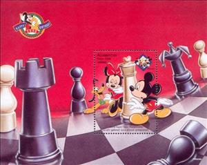 Souvenir Sheet, Mickey, Minnie, Pluto and queen, Azerbaijan,  , Cartoons, Chess, Disney