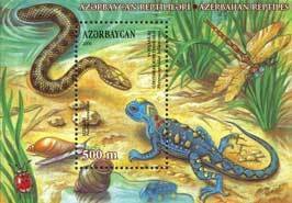 Souvenir Sheet, Dice Snake (Natrix tessellata), Azerbaijan,  , Reptiles, Snakes, Lizards, Animals (Fauna)