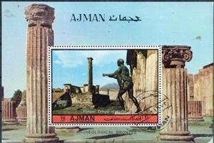 Souvenir Sheet, Temple of Apollo at Pompei, Ajman,  , Statues, Temples