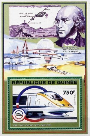 Souvenir Sheet, Train in Eurotunnel, Guinea,  