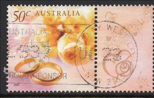 Stamp with Attached Label, Ring & Roses, Australia,  , Flowers, Plants (Flora), Roses