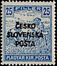 Stamp, Hungarian Reaper Stamp overprinted ČESKO SLOVENSKÁ POŠTA, Czechoslovakia,  