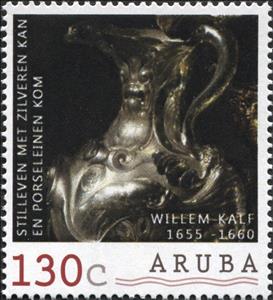 Stamp, "Still Life with Silver Pot & Porcelaine Jug" (Willem Kalf), Aruba,  , Art, Paintings