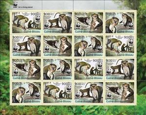Mini Sheet, WWF - Cercophitecus campbelli, Guinea-Bissau,  , Animals (Fauna), Monkeys
