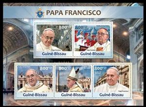 Mini Sheet, Pope Francis, Guinea-Bissau,  , Famous People, Popes