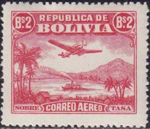 Stamp, Aircraft and landscape, Bolivia,  , Aviation, Aircrafts