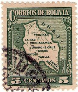 Stamp, Map, Bolivia,  
