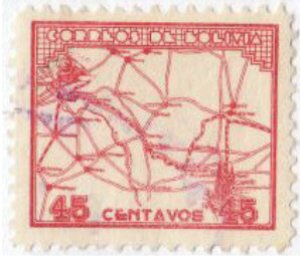 Stamp, Map of the Sucre-Camiri, Bolivia,  