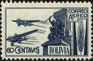 Stamp, Airplanes and Liberty Monument, Bolivia,  , Aviation, Aircrafts