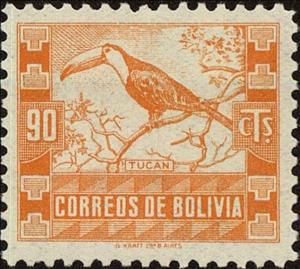 Stamp, Common Toucan (Rhamphastus toco), Bolivia,  , Birds, Animals (Fauna)