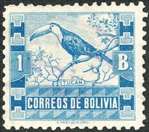 Stamp, Common Toucan (Rhamphastus toco), Bolivia,  , Birds, Animals (Fauna)