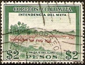 Stamp, Fleet-scenery with Cow's, Colombia,  