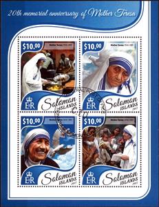 Mini Sheet, Mother Teresa (1910-1997), Solomon Islands,  , Famous People, Nobel Laureates, Women