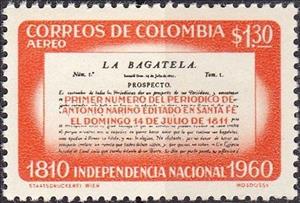 Stamp, First edition of the newspaper "La Bagatela", Colombia,  