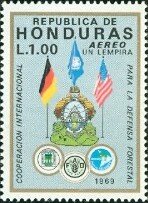 Stamp, Flags of Germany, Honduras, and the U. S. A., Honduras,  , Flags
