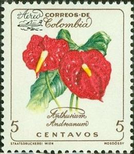 Stamp, Anthurium andreanum // Aereo overprints, Colombia,  