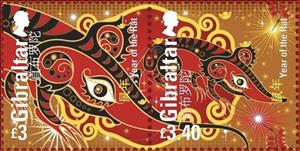 Se-tenant, Year of the Rat 2020, Gibraltar,  , Animals (Fauna), Chinese New Year, Chinese Zodiac, Mammals, Rats, Stylized Animals, Zodiac