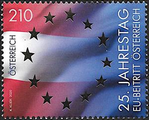 Stamp, 25th Anniversary of Austria's Accession to EU, Austria,  , European Union, Flags