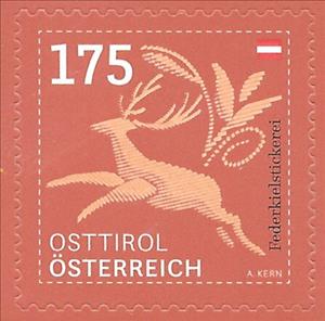 Stamp, Quill Embroidery (East Tyrol), Austria,  , Animals (Fauna), Deer, Mammals, Suits and Costumes