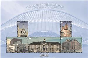 Souvenir Sheet, Landmarks of Liège, Belgium,  , Churches - Cathedrals - Basilicas - Chapels, Fountains, Government Buildings, Opera Houses, Palaces, Townscapes / City Views