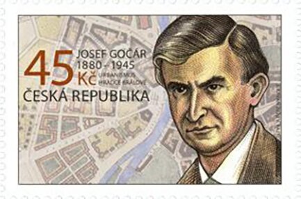 Stamp, Josef Gočár and Map of Hradec Králové, Czech Republic,  , Architects, Architecture, Famous People, Maps, Townscapes / City Views